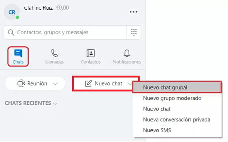 Crear un chat grupal de Skype