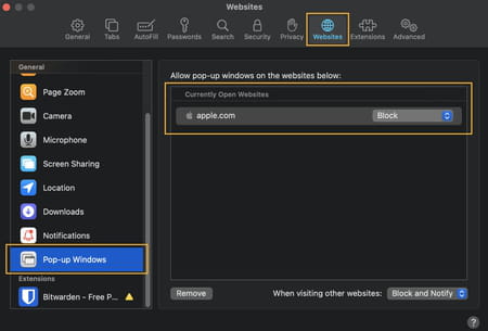 Bloquear ventanas emergentes en Safari