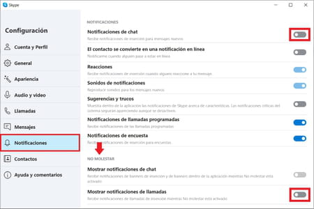 Quitar sonido de llamadas y notificaciones Skype