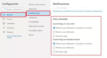 Activar o desactivar las notificaciones del chat de Outlook.com