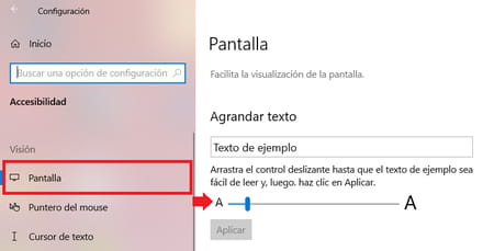 Cambiar tamaño del texto en Windows