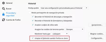 Evitar que Mozilla Firefox guarde el historial