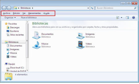 Mostrar la barra de menús en Windows 7