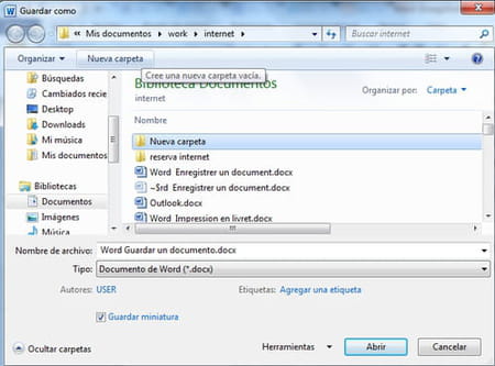 Guardar un documento en Word 2010