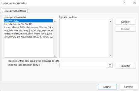 Crear listas personalizadas en Excel