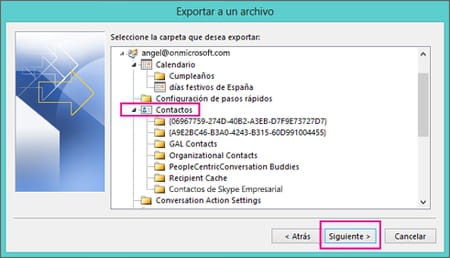 Exportar contactos de Outlook