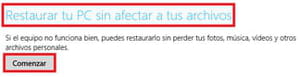 Restaurar PC en Windows 8