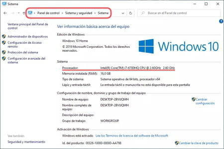 Saber el procesador de tu PC desde el Panel de control