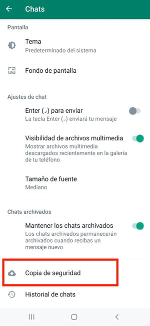 Copia de seguridad de WhatsApp en Android