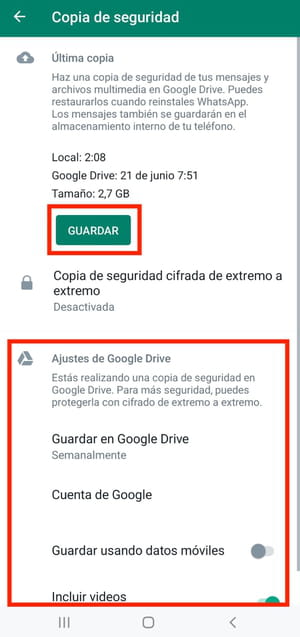 Copias de seguridad WhatsApp Android