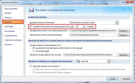 Cómo ajustar el tiempo de autorrecuperación en Word