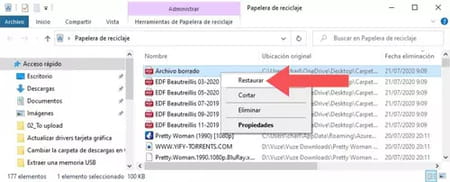 Cómo recuperar archivos de la papelera