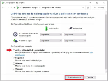 Cómo desactivar el inicio rápido en Windows 10