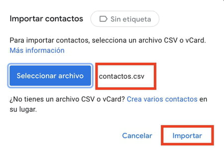 Importar contactos en Gmail