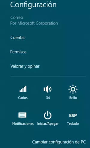 Barra de Charm en Windows 8