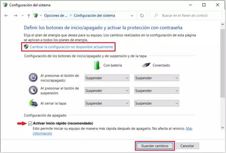 Acelerar el arranque en Windows 10 activando el inicio rápido