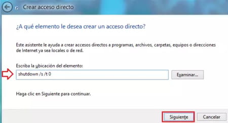 Crear un acceso directo para apagar Windows 10