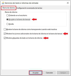 Anclar barra de idiomas en Windows 10