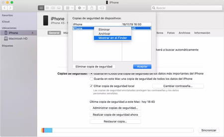 Consultar las copias de seguridad de iTunes en Mac