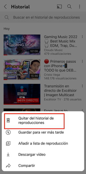 Cómo borrar el historial de YouTube