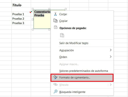 Insertar comentario en una celda de Excel