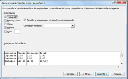 Importar archivo de datos en Excel