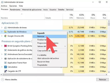 Reiniciar el Explorador de Windows