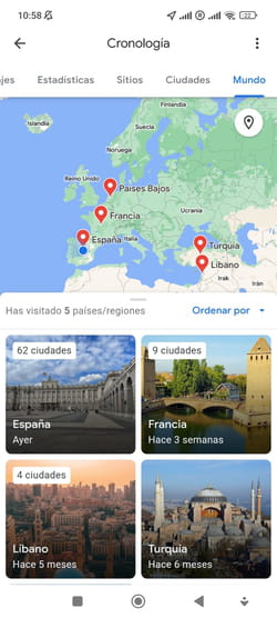 Opciones en Tu Cronología de Google Maps