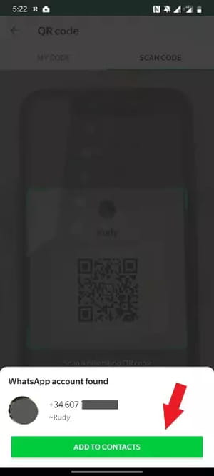 Agregar un contacto de WhatsApp con un código QR