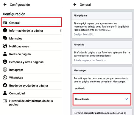 Cómo inhabilitar los mensajes a páginas de Facebook